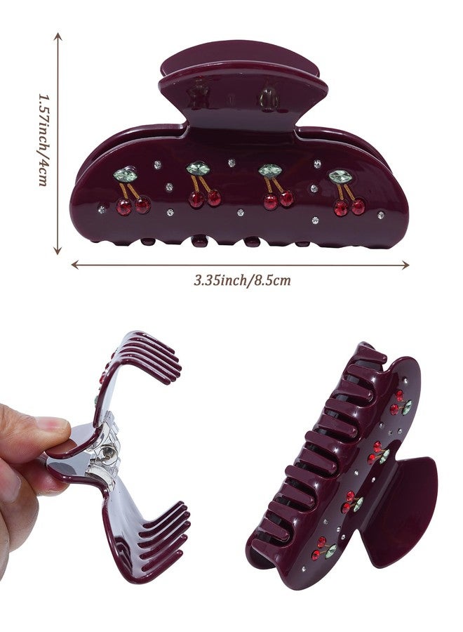 CHLINS 2PCS Cherry Hair Claw Clips for Women Girls with Rhinestone - Cute Medium Clips in Red Cherry, Kawaii Trendy Acrylic Accessories for Birthday Christmas Gifts - Image 5